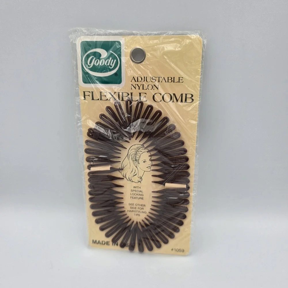 Vintage Goody Adjustable Nylon Flexible Comb #1059 Headband Plastic USA 1982
